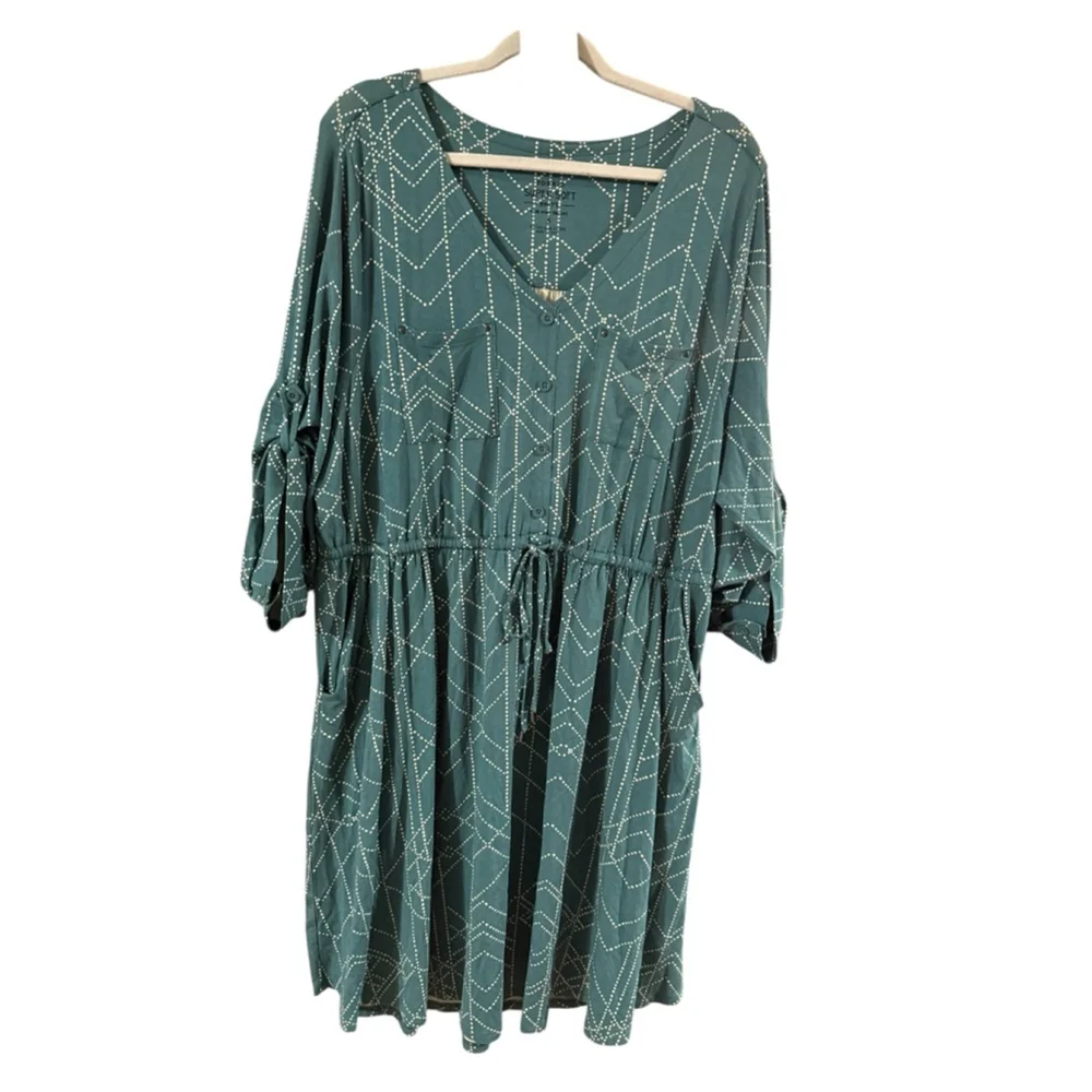 Women's Torrid Teal Cream Geometric Print Super Soft Knit Dress 3X - Picture 3 of 10